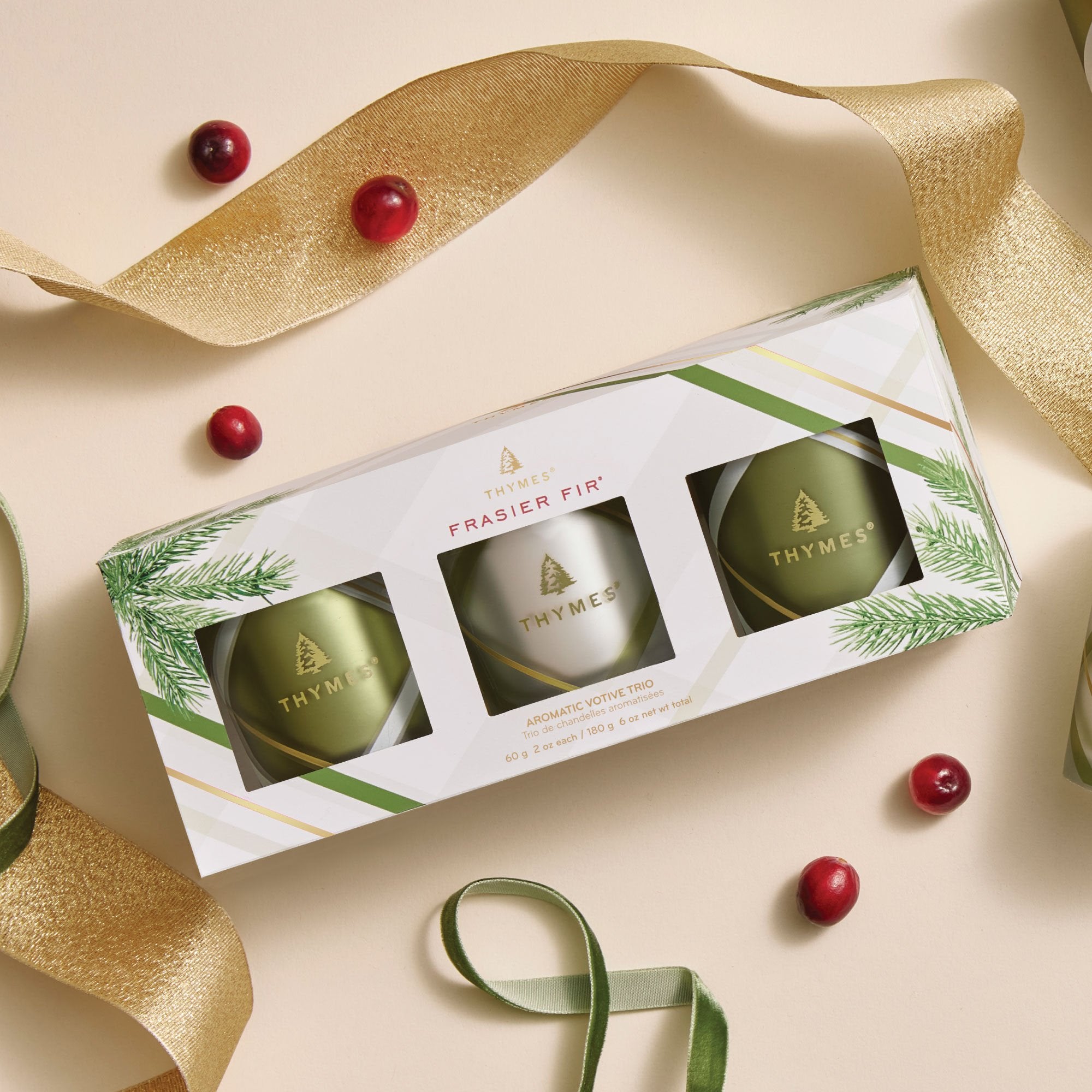 Alternative view of Frasier Fir Frosted Plaid Votive Trio